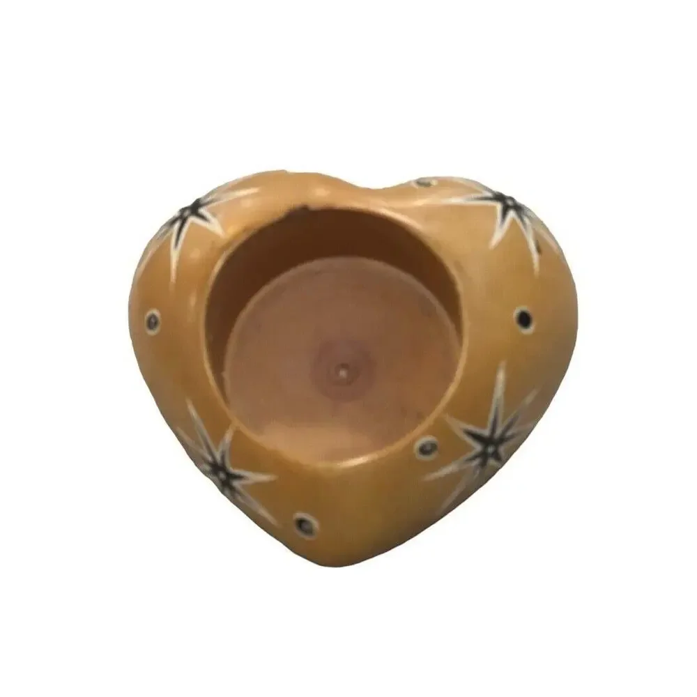 Hand Carved Soapstone Heat Tealight Candle Holder Dish Celestial Peace Love Vale